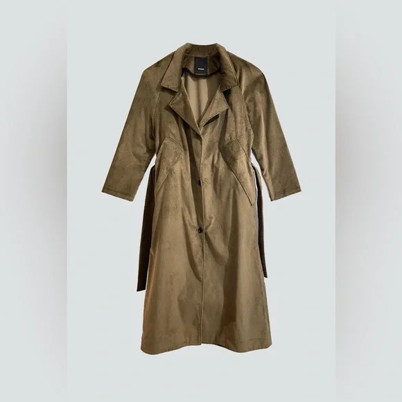 Olive Corduroy Maxi Raglan Trench Coat from Assembly New York
